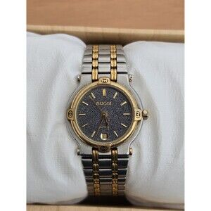 Vintage Gucci 9000L Ladies Watch Quartz Slate Dial Two Tone 90s Luxury Indie